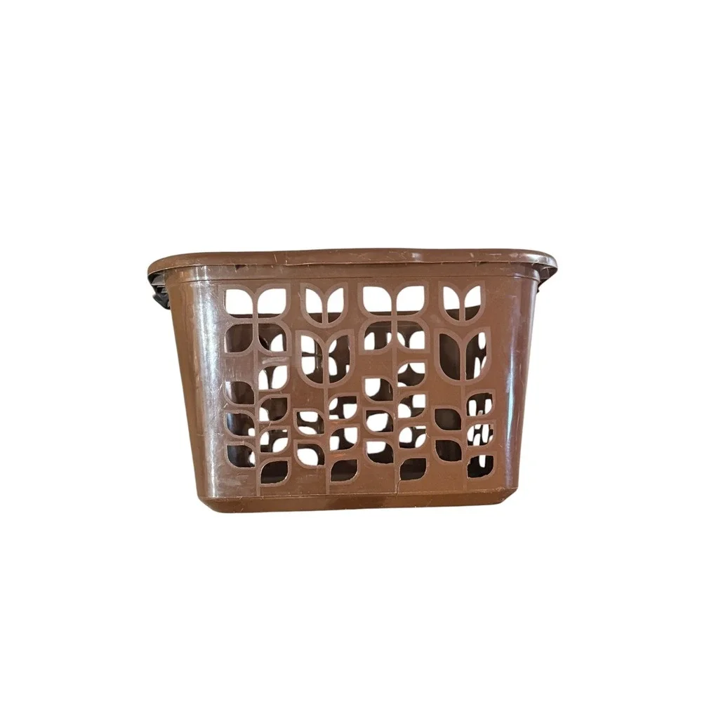 Vintage Rubbermaid Roughneck Laundry Basket Brown Floral USA Storage Bin 2968